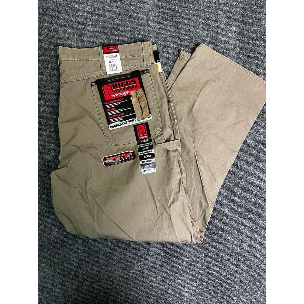 NWT Wrangler Riggs Workwear Mens 42X32 Pants Khaki / Green Carpenter Relaxed Fit